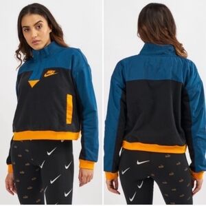 Nike Sportswear Half Zip Fleece Jacket Blue Black Orange Cropped Size Medium